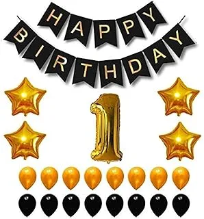 Party Propz 1st Birthday Decoration For Boys and Girls - First Birthday Decoration Balloon - Party Supplies Kit – First Birthday Banner – Golden and Black First Birthday Theme