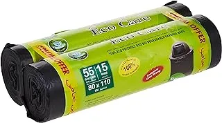 Eco care black garbage bag roll, 15s, 55 gallon - 80x110x2