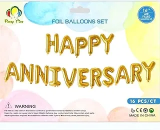 PARTY TIME - 1 Set Gold HAPPY ANNIVERSARY Balloon Sets, Anniversary, Wedding, Valentines Letter Foil Balloons, Shiny Mylar Foil Balloon Sets (16 Inches)