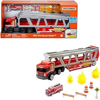 Matchbox Fire Rescue Hauler Playset with 1 Fire-Themed Vehicle & 8 Accessories