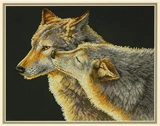 Dimensions Counted Cross Stitch Kit, Wolf Kiss, 14 Count Black Aida, 14'' X 11''