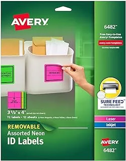 Avery removable multipurpose labels, assorted neon, 3 1/3 x 4