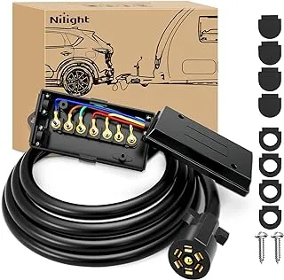 Nilight Heavy Duty 7 Way Inline Trailer Plug with Gang Junction Box - 8 Feet, Connector Cable Wiring Harness Weatherproof Suitable for RV Automotives Cars,2 Years Warranty