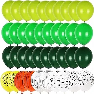 Party Time - 40 Pieces Green Latex and Animal Print Latex Balloons Sets for Jungle Safari Theme Party Supplies and Wild One Birthday Decoration Balloon Garland Sets (12 Inches)