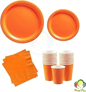 PARTY TIME - Orange Set of 48 Pieces Party Tableware Baby Shower Disposable Dinnerware Plates Napkins Cups Party and Different Events Birthday Supplies