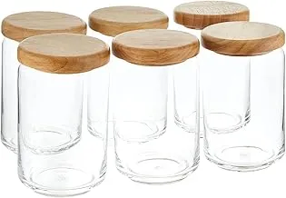 Ocean Pop Jar Wooden Lid, Set Of 6, Clear, 750 Ml, B0252606, Food Storage Container, Canister, Airtight Pantry Storage, Canning Jar