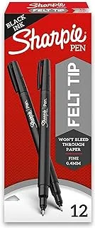 Sharpie Plastic Point Stick Water Resistant Pen, Ink, Fine, Pack of 12, Black (1742663)