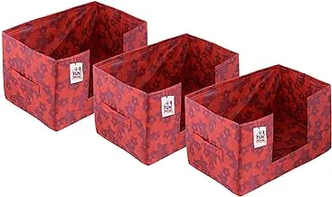 Fun Homes Metalic Flower 3 Pieces Large Capacity Space Saver Closet, Stackable and Foldable Saree, Clothes Storage Bag, Non-Woven Rectangle Cloth Saree Stacker Wardrobe Organizer (Red)