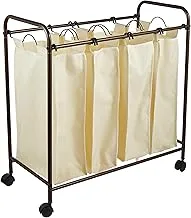 Household Essentials 7173 Rolling Quad Laundry Sorter with Removable Hamper Bags | Antique Bronze Frame