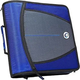 Case it Case-it The Mighty Zip Tab Zipper Binder - 3 Inch O-Rings - 5 Color Tab Expanding File Folder - Multiple Pockets - 600 Sheet Capacity - Comes With Shoulder Strap - Blue D-146