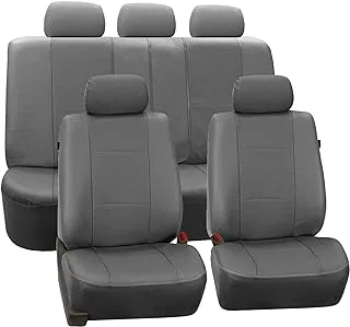 FH Group Full Set Faux Leather Car Seat Covers for Low Back Front Seat Covers, Airbag Compatible, Split Bench Rear Seat, Universal Fit for SUV, Sedan, Gray