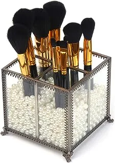 Putwo MakEUp Organizer Vintage 4 Sections Brushes Holder Make Up Storage With Free White Pearls