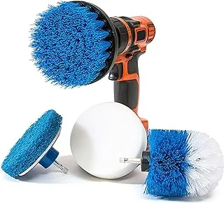 Revoclean 4 Piece Scrub BrUSh Power Drill Attachments-All Purpose Time Saving Kit-Perfect For Cleaning Grout, Tile, Counter, Shower, Grill, Floor, Kitchen, Blue & White