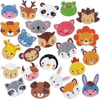 Sinceroduct 24 Pcs 5D DIY Kids Animal Diamond Painting Stickers Beginner Kits, Digital Paint