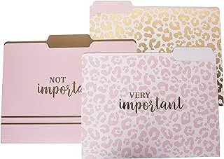 Graphique Designer “Very Important” File Folders | Set of 9 (3 Designs) | Letter Size Organizers | Decorative Office Supplies | Durable Coated Cardstock | Gold Foil Lettering | 1/3-Cut Tabs,Leopard