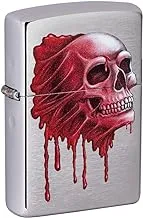 Zippo Classic Pocket Lighter Model 49603 - Gory Skull Design - | Windproof | BrUShed Chrome | Brass - Silver