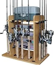 Rush Creek Creations 14 Fishing Rod Rack with 4 Utility Box Storage Capacity & Dual Rod Clips - Features a Sleek Design & Wire Racking System