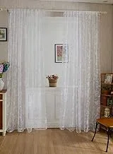 COOLBABY Thin Butterfly Printed Flocking Curtain White 100 x 200centimeter