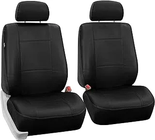 FH Group Car Seat Covers Front Set Black PU Leather - for Low Back with Removable Headrest, Universal Fit, Automotive Covers, Airbag Compatible Cover SUV, Sedan