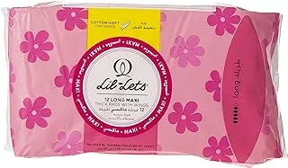 Lil-Lets Maxi Towels Long - Thick Pads with Wings For Extra Security - Fast Absorption - Super Soft Cotton Feel - Amazing Comfort - Leak Proof Protection - Whisper Wrapper - 12 units