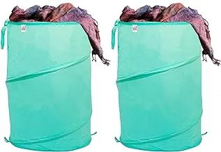 Fun Homes Pop Up Foldable Laundry Bags for Clothes with Lid Drawstring Closure | Dirty Clothes Basket Bin Bag-Set of 2 (Green)