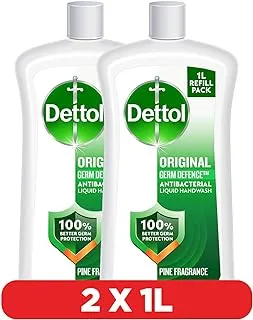 Dettol Handwash Liquid Soap Original Refill for Effective Germ Protection & Personal Hygiene, Protects Against 100 Illness Causing Germs, Pine Fragrance, 1L (Pack of 2)