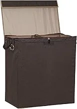 Household Essentials 5614 Double Hamper Laundry Sorter with Magnetic Lid, Brown Coffee Linen