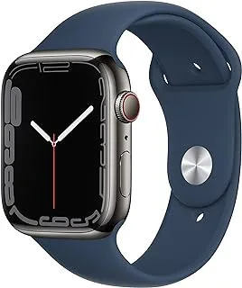 Apple Watch Series 7 (GPS + Cellular, 41mm) Smart watch - Graphite Stainless Steel Case with Abyss Blue Sport Band - Regular. Fitness Tracker, Blood Oxygen & ECG Apps, Water Resistant