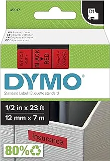 Dymo Tape 12 مم × 7 م ملصقات حمراء D1 ، 12 مم × 7 م لفة ، طباعة سوداء على الأحمر ، ملصقات ذاتية اللصق لطابعات ملصقات Labelmanager ، أصيلة