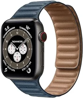 Promate Leather Strap For Apple Watch 38Mm/40Mm, AdjUStable Genuine Leather Loop Wristband With Strong Magnetic Closure For Apple Watch Series 1,2,3,4,5,6,Se, Maglet-40 Bltic_Blue