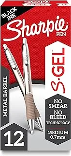 Sharpie S-Gel, Gel Pens, Sleek Metal Barrel, Champagne, Medium Point (0.7mm), Black Ink, 12 Count