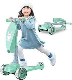 Coolbaby Foldable Kid Scooter 3-8 Years Old Three-In-One Folding Scooter For Boys And Girls, Beginners Scooter,Green