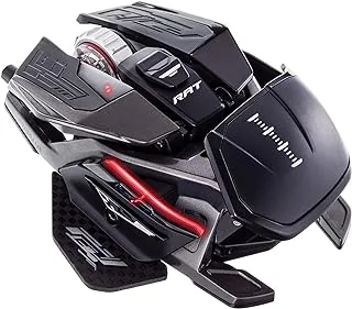 Mad Catz ماوس ألعاب سلكي أصلي RAT Pro X3 - 16000 نقطة في البوصة - 3 خيارات لحلقة التمرير - مع ملحقات إضافية - ذاكرة على اللوحة لـ 10 ملفات تعريف مستخدم - مساند إبهام من ألياف الكربون ، أسود