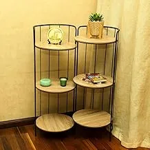 YATAI Kitchen Storage Rack, Multi-Tier Round Metal Wood Book Shelf, Multipurpose Foldable Plant Stand, Household Storage Shelf for Fruit, Vegetable, Snack, Decoration Stand, Serving Trolley