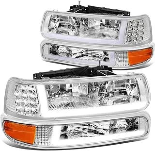 Dna Motoring Hl-Lb-Csil99-Ch-Am Chrome Amber Pair Led Drl Headlight Bumper Lamps Replacement For 99-02 Silverado