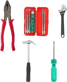 Suzec Johnson Advance Home Kit Combination Plier & 5-Pieces Screwdriver (Multicolour) Adjustable Wrench (200 Mm) Claw Hammer With Steel Shaft Two In One Screw Driver (Green)