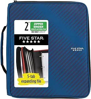 Five Star Zipper Binder, 5 cm 3-Ring Binder for School, 6 Pocket Expanding File, 380 Sheet Capacity, Blue (72534)