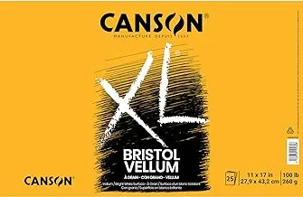 Canson XL Series Bristol Vellum Paper Pad, Heavyweight For Pencil, Finish, Fold Over, 100 Pound, 11 X 17 Inch, Bright White, 25 Sheets