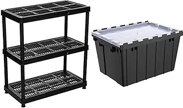 Cosmoplast Ifofsh001Cg Heavy-Duty Shelving Rack 3 Tiers Storage Unit, Plastic, Grey Mix, H 98.0 X W 45.0 X D 90.0 Cm + 2 Cosmoplast Plastic Utility Storage Box With Dual Flap Lids 55 Liters