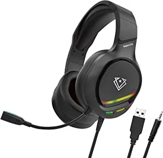 Vertux Gaming Headset - Over-Ear Noise-Isolating - Omni-Directional Mic [2 Years-Warranty] RGB Light - 50mm Distortion-Free Drivers - Detachable Headset for PS4, Laptop, PS5, PC, iMac- Black, Wired