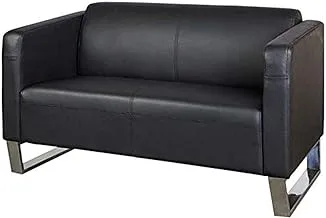 Mahmayi Black Casual Single Seater Leather Sofa - Modern Executive Sofa, Office Lounge Seater With Stainless Steel Loop Legs And High Density Foam Black Sofa (Double Seater)