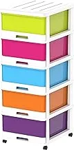 Cosmoplast 5 Tiers Storage Cabinet With Drawers And Wheels, White Mix