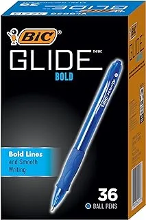 Bic Glide Bold Retractable Ball Pen, Point (1.6mm), Blue, Comfortable Grip For Smooth Writing, 36-Count