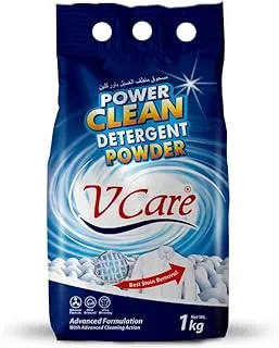 Vcare Power Clean Laundry Detergent Powder - Effortless Stain Removal - Removes Odour and Provides Ultra Whitening with a Refreshing Scent - 1Kg