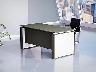 Mahmayi Modern Executive Office Workstation Table, Home Office Computer and Laptop Desk Featured with Wooden Finish (Grey White, 140cm)