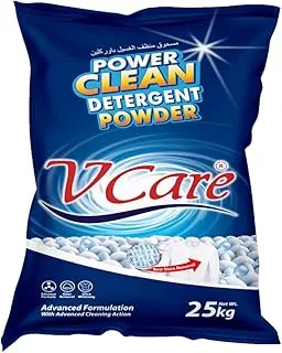 Vcare Power Clean Laundry Detergent Powder - Effortless Stain Removal - Removes Odour and Provides Ultra Whitening with a Refreshing Scent - 25Kg