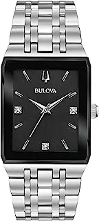 Bulova Men's Modern Quadra Stainless Steel 3-Hand Quartz Watch, Diamond Dial