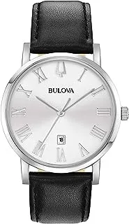 Bulova Men's Classic 3-Hand Calendar Date Quartz Leather Strap Watch, Roman Numeral Markers, 40mm