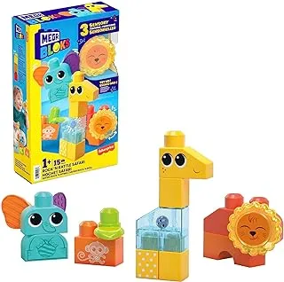 MEGA BLOKS Fisher-Price Sensory Toy Blocks Rock n Rattle Safari (15 Pieces) for Toddler