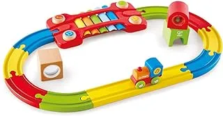 Hape Sensory Railway Circuit | Colorful Wooden Train Set with Accessories, Musical Kids Train Toy with Built-in Xylophone, Rattle and Mirror Block, Multi-Colored